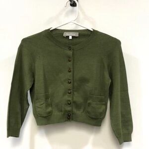 MaxMara Olive Green Cropped Button-Front Cardigan